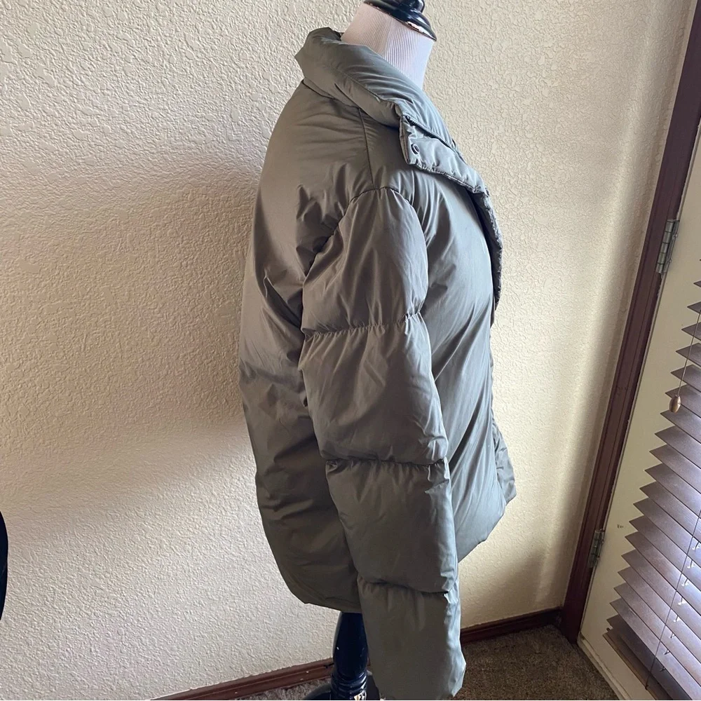 Jenni Kayne Olive Green Puffer Coat Jacket Down Filled Quilted Mid Length: XS - Picture 5 of 15